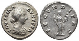 Roman Imperial
FAUSTINA II (Augusta, 147-175). Denarius. Rome. Obv: FAVSTINA AVGVSTA. Draped bust right. Rev: FECVNDITAS. Fecunditas standing facing, ...