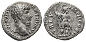 Roman Imperial
Lucius Verus (AD 161-169). AR denarius . Rome, ca. AD 164. Laureate head right / Mars standing right, holding spear and shield. 
Weight...