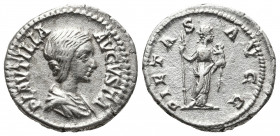 Roman Imperial
Plautilla, Augusta, 202-205. Denarius Rome. PLAVTILLA AVGVSTA Draped bust of Plautilla to right. Rev. PIETAS AVGG Pietas standing front...
