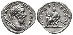 Roman Imperial
Macrinus, 217 – 218. Denarius 217, AR IMP C M OPEL SEV – MACRINVS AVG Laureate, draped and cuirassed bust r. Rev. P M TR P II– COS P P ...