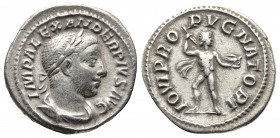 Roman Imperial
SEVERUS ALEXANDER (222-235). Denarius. Rome. Obv: IMP ALEXANDER PIVS AVG. Laureate and draped bust right.Rev: IOVI PROPVGNATORI. Jupite...
