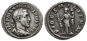 Roman Imperial
MAXIMINUS THRAX (235-238). Denarius. Rome. Obv: IMP MAXIMINVS PIVS AVG.Laureate, draped and cuirassed bust right.Rev: FIDES MILITVM. Fi...