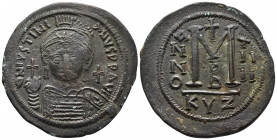Byzantine
Justinian I AD 527-565. Dated RY 14=540/1 AD. Cyzicus
Follis or 40 Nummi Æ
D N IVSTINIANVS P P AVG, helmeted and cuirassed bust facing, hold...