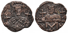 Byzantine 
CONSTANTINE VI and IRENE (780-797). Follis. Constantinople.
Obv: Crowned facing bust of Irene, holding cruciform sceptre and globus crucige...