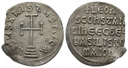 Byzantine 
LEO III THE ISAURIAN with CONSTANTINE V (717-741). Miliaresion. Constantinople.
Obv: IҺSЧS XRISTЧS ҺICA.
Rev: LЄOҺ / S COҺST / AҺTIҺЄ Є / C...