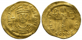Byzantine
Maurice Tiberius (AD 582-602). AV Solidus. Constantinople, 4th officina.
o N mAVRC-TIb PP AVG, draped and cuirassed bust of Maurice Tiberius...