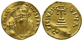 Byzantine
Constans II. 641-668. AV Solidus. Constantinople mint, 6th officina. Struck 651/2-654. Crowned bust facing, wearing chlamys and holding glob...