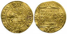 World&Medieval
NETHERLANDS. Holland. GOLD Ducat (1587).
Obv: CONCORDIA RES PAR CRES HOL.
Knight standing right, holding sword and arrows.
Rev: MO ORDI...