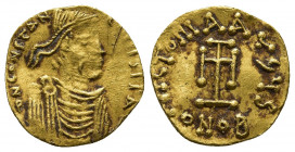 Byzantine
Constans II AD 641-668. Constantinople
Tremissis AV
[...]CONSTAN-[...], diademed, draped and cuirassed bust of Constans to right / VICTORIA ...