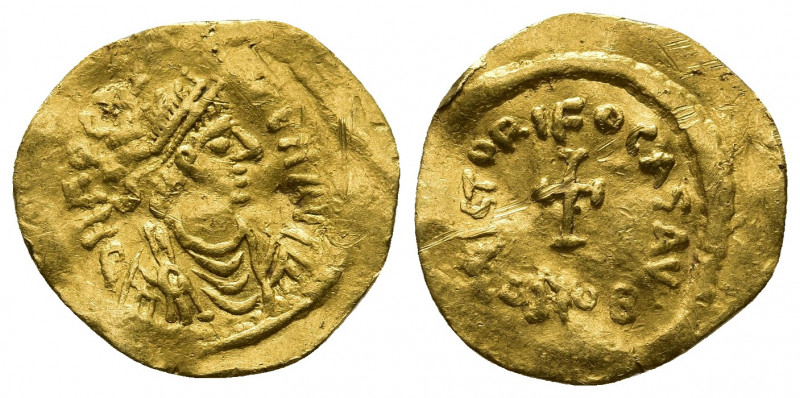 Byzantine
Phocas AV Tremissis. Constantinople, AD 602-610. O N FOCAS P P AVI, pe...