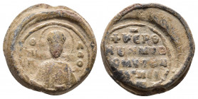 Byzantine Seal
Byzantine Lead Seal (11th Century)
Obv: St. Nicholas bust, line border, in bishop's attire.
Back: 4 (four) lines of writing starting wi...