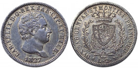 Savoia - Carlo Felice (1821-1831) 2 lire 1827 Torino Gr 9,97 Gig.62 Raro
 Gradevole patina
Q. FDC