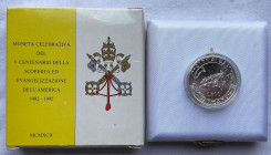 Città del Vaticano - Giovanni Paolo II (1978-2005) 500 Lire 1992 "Evangelizzazione dell'America" in confezione originale Gig.321
FDC
