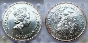 Australia - 5 Dollari Oncia 1990 "Kookaburra" Ag 999 Km# 189