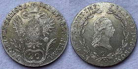 Impero Austro/Ungarico - Francesco II Asburgo-Lorena (1804-1835) 20 Kreuzer 1806 C Raro
SPL+/Q.FDC