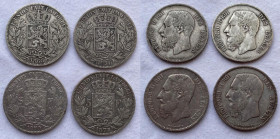 Belgio - Lotto di quattro monete da 5 Franchi 1868-1870(2 pezzi)-1873 Ag 900 
Mediamente BB