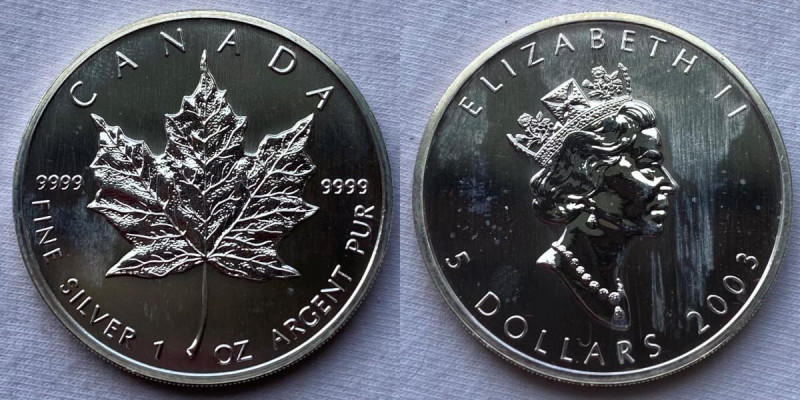 Canada Elisabetta II 5 Dollari Oncia 2003 "Foglia d'Acero" Ag 999
 Verrà conseg...