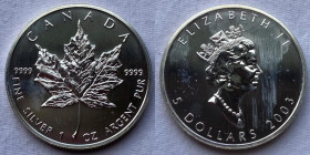 Canada Elisabetta II 5 Dollari Oncia 2003 "Foglia d'Acero" Ag 999
 Verrà consegnata con capsula protettiva
FDC/FONDI A SPECCHIO