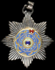 Miniature: China, Imperial Order of the Double Dragon, Second type (1900-1911), a miniature Third Class badge, in silver and enamels, with central blu...