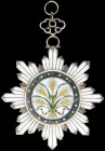 China, Republic, Order of the Golden Grain, Third Class, neck badge, first type (1912-circa 1916), in silver-gilt, silver and enamels, with circle of ...