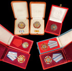 Romania, Order of Military Merit, RSR issue (1965-89), First Class breast badge, in gilt and enamels, Second Class breast badge, in silvered alloy and...