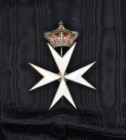 Spain, Sovereign Order of Malta of the Spanish Tongue, Grand Cross set of insignia, comprising sash badge, in silver-gilt and white enamel, 41mm, and ...