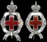 Russia, Red Cross Badges for the Russo-Turkish War of 1877-78 (2), both in silver, with enamelled red cross, by Alexander Brylov and by Ivan Khlebniko...