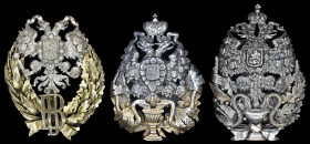 Russia, Medical Officer’s badges (2), one in silver by ha (Nikolai Alexeev?), St Petersburg 1896-98, with silver backplate and screwplate, the other i...