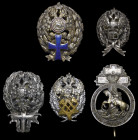 Russia, Miscellaneous reduced size badges (4), generally in base metal, including Moscow Commercial Institute, in gilt-bronze, red and blue enamels, w...