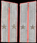 Imperial Russia, a Pair of Shoulder Boards, of straight-patterned silver fabric with red stripe, with two embroidered silver stars, edged in red, lack...