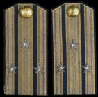 Imperial Russia, a Pair of Navy Shoulder Boards, of straight-patterned gold fabric with two black stripes, with three embroidered silver stars and bra...
