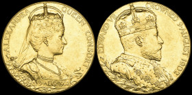 Edward VII, Coronation 1902, commemorative medal in gold by G. W. DeSaulles, crowned busts of King and Queen, both to right, 30.5mm, 17.22g (B.H.M. 37...
