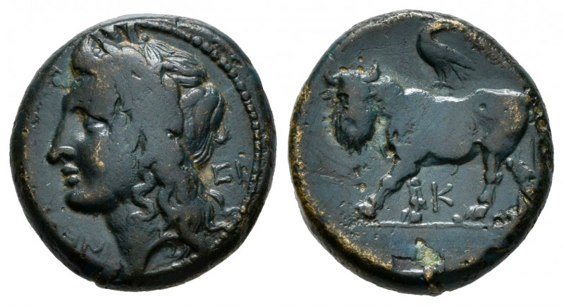 Campania. Neapolis. AE 17. 270-250 BC. (S-554). Anv.: ΝΕΟΠΟΛΙΤΩΝ, laureate head ...