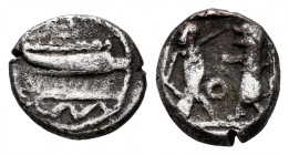 Phoenician. Ba`alšillem (Sakton) II. Sixteenth Shekel. 401-365 BC. Sidon. (E&E-S-Group IV.1.3). (Hgc-10, 240). Anv.: Phoenician galley to left; Phoeni...