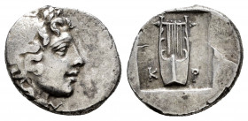 Licia. Kragos. Hemidrachm. 44-18 BC. (Müseler-XI 31). (Troxell-Lycian 84). Anv.: Laureate head of Apollo right, Λ-Y across lower fields. Rev.: Kithara...