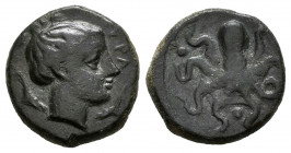 Sicily. Syracuse. Tetras. 524 BC. (Sng Ans-376-382). (Hgc-2, 1428). Anv.: Head of Arethusa right; ΣYPA before, dolphins flanking. Rev.: Octopus; ••• (...