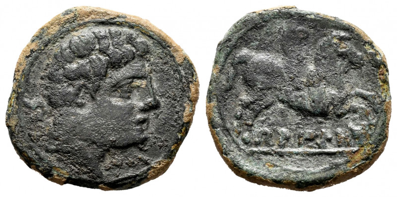 Belikiom. Half unit. 120-20 BC. Belchite (Zaragoza). (Abh-245). Anv.: Bearded he...