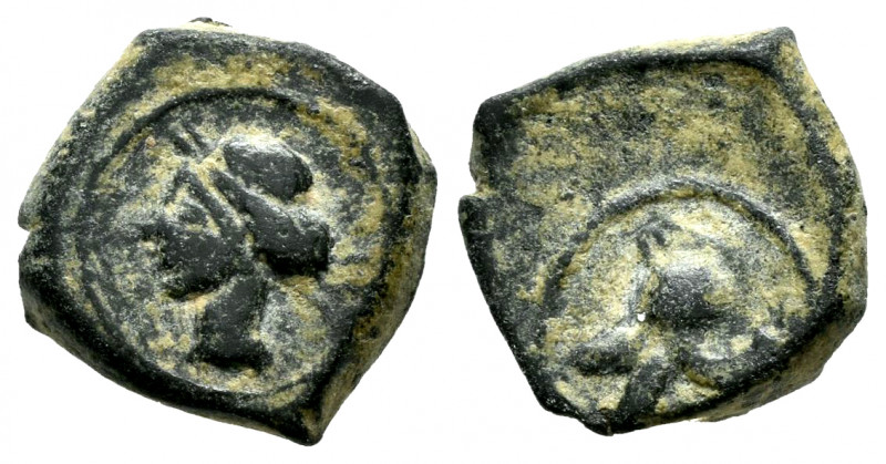 Carthage Nova. 1/4 calco. 220-215 BC. Cartagena (Murcia). (Abh-523). Anv.: Tanit...