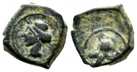 Carthage Nova. 1/4 calco. 220-215 BC. Cartagena (Murcia). (Abh-523). Anv.: Tanit head left. Rev.: Helmet . Ae. 2,51 g. VF. Est...35,00. 


 SPANISH...