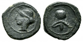 Carthage Nova. 1/4 calco. 220-215 BC. Cartagena (Murcia). (Abh-523). Anv.: Tanit head left. Rev.: Helmet . Ae. 1,76 g. Choice VF. Est...35,00. 


 ...