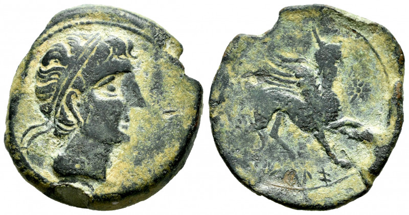 Kastilo-Castulo. Unit. 180 BC. Cazlona (Jaén). (Abh-696). Anv.: Diademed male he...