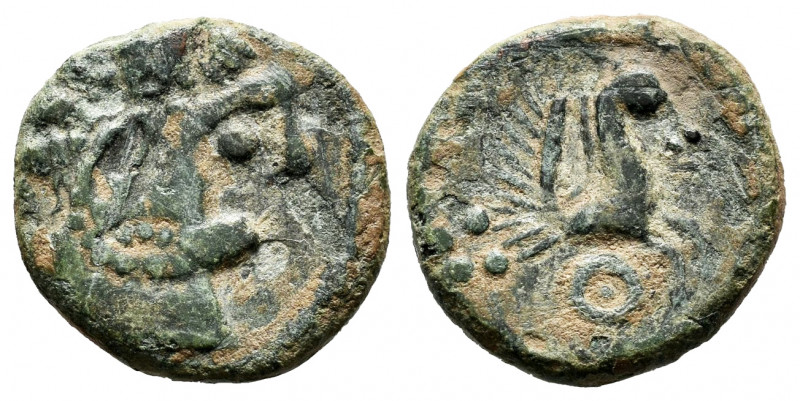 Kueliokos. Quadrans. 120-20 BC. High zone of Ebro. (Abh-873). Anv.: Bearded head...