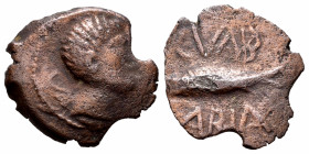 Cunbaria. Half unit. 50 BC. (Abh-880). (Acip-2621). Anv.: Male head right, S behind. Rev.: Tunny left, CVNB above, ARIA below. Ae. 3,72 g. Irregular e...