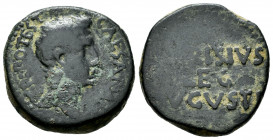 Emerita Augusta. As. 14-36 AD. Mérida (Badajoz). (Abh-988 var). (Acip-4436 var). Anv.: CAESAR AVG TR POTEST bare headt of Augustus to lef. Rev.: ( P C...