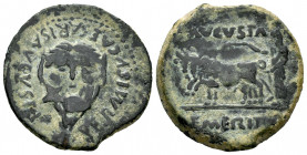 Emerita Augusta. Augustus period. Unit. 22 BC - 14 AD. Mérida (Badajoz). (Abh-1009). Anv.: PERMISSV. CAESARIS. AVGVSTI. Facing bearded head, amphora b...