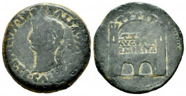 Emerita Augusta. Time of Tiberius. Dupondius. 14-36 AD. Mérida (Badajoz). (Abh-1037). Anv.: TI. CAESAR. AVGVSTVS. PONT. MAX. IMP. Laureate head of Tib...