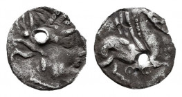 Emporiton. Tritartemorion. 200-100 a.C. Ampurias (Girona). (Abh-1196). (Acip-526). Anv.: Female head right . Rev.: Pegasus flying to the right, under ...