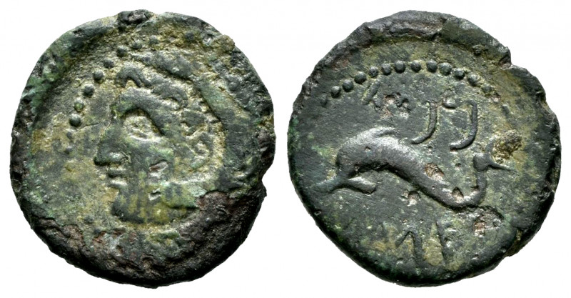 Gades-Gadir. Quadrans. 100-20 BC. Cadiz. (Abh-1356). Anv.: Head of Hercules left...