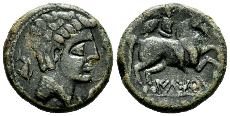 Iltirta. Unit. 200-20 BC. Lleida (Cataluña). (Abh-1465). Anv.: Male head right, ...