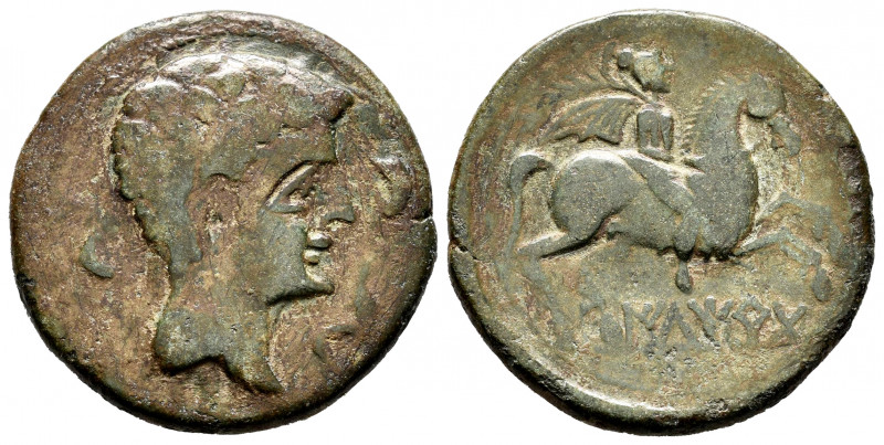 Iltirta. Unit. 200-20 BC. Lleida (Cataluña). (Abh-1465). Anv.: Male head right, ...